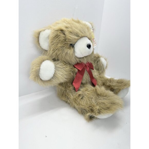 Vintage Justen 16" Plush Fuzzy Brown Teddy Bear With Red Bow Stuffed Animal - Picture 6 of 13